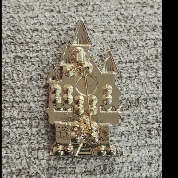 Gold Rhinestone Castle Brooch - Picture 2 of 2